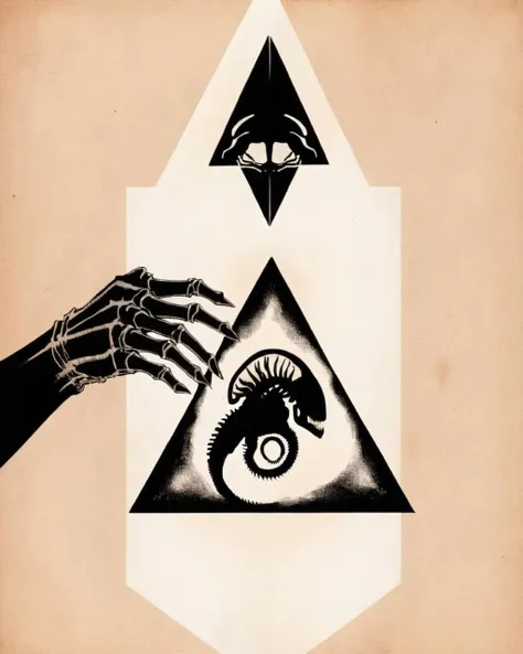 a hand holding a triangle with a triangle in the middle , ((xenomorph))<lora:Xenomorph_Book_sdxl:1.0>