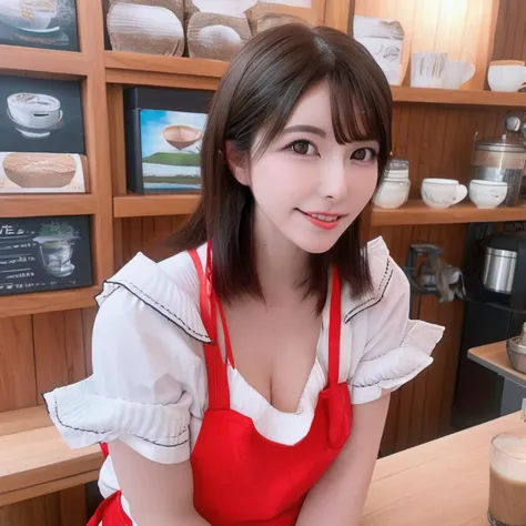 (masterpiece:1.2),1girl,pale_skin,realistic skin,large breasts,facing viewer,looking at viewer,A skilled barista wearing a stylish apron over a casual tee,crafting the perfect latte art in a cozy coffee shop,medium breast,vibrant colors,black hair,smile,masterpiece,best quality,
<lora:aiUehara_LoRA_R21:1>,aiUehara,, masterpiece, best quality,