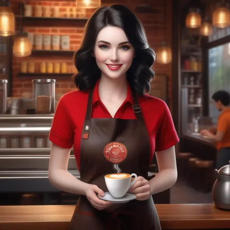 (masterpiece:1.2),1girl,pale_skin,realistic skin,large breasts,facing viewer,looking at viewer,A skilled barista wearing a stylish apron over a casual tee,crafting the perfect latte art in a cozy coffee shop,medium breast,vibrant colors,black hair,smile,masterpiece,best quality,
<lora:woman in red:1>,hn,, masterpiece, best quality,