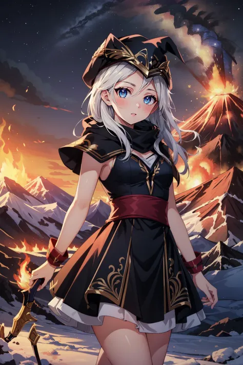 (masterpiece, best quality), intricate details,
1girl, <lora:ashe:0.8> ashe,
outdoors, volcano, smoke, night, fire, <lora:volcano:0.4> fire, mountain,