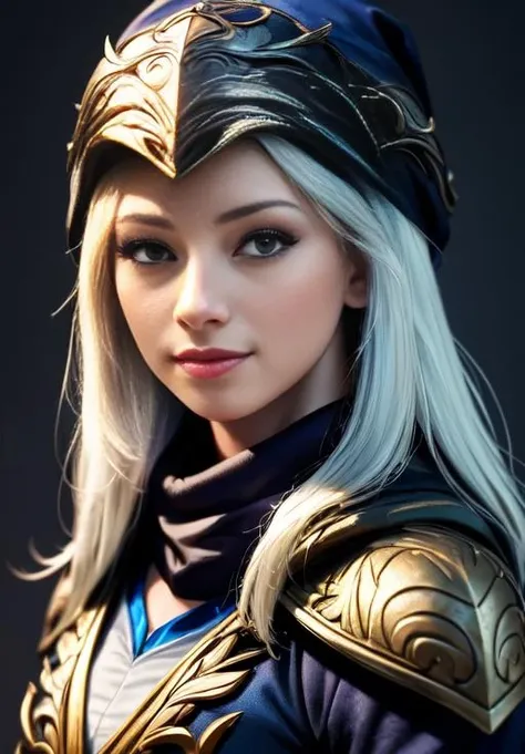 sfw, <lora:ashe:0.8>, ashe, 1girl, solo, smirk, portrait,, (masterpiece, best quality, absurdres, detailed, ultra-detailed:1.3), charming