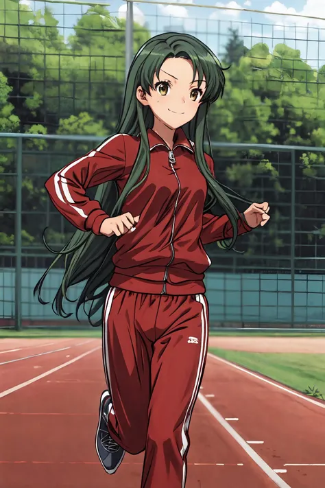 (masterpiece),best quality, <lora:Tsuruya:0.85>,tsuruya, track suit,sweat, running fast, full body , hayaku, fast, track field, smile, closed mouth, close, looking at the viewer, <lora:Adddetail:0.7>