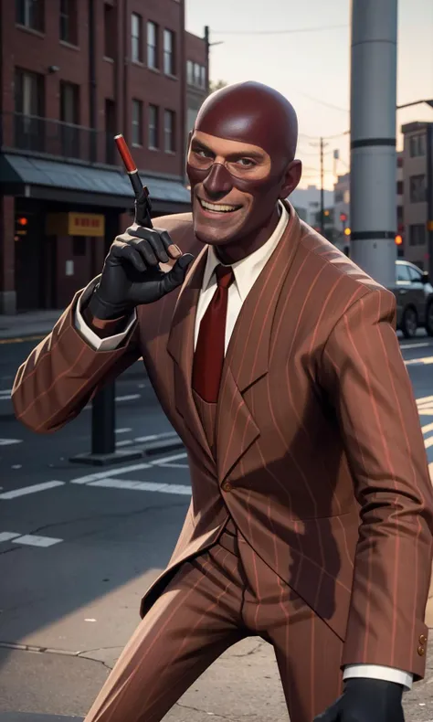 (best quality, masterpiece:1.2), (realistic, photo realistic:1.3), UHD, high detail color photo, extremely detailed CG unity 8k wallpaper, sharp focus, (realistic skin), perfect anatomy, perfect hands, (cinematic lighting),
solo, upper body, tf2spy, red team, cigarette, detailed eyes, red suit, red necktie, glack gloves, smiling, looking at viewer, <lora:spylorav1:0.8>