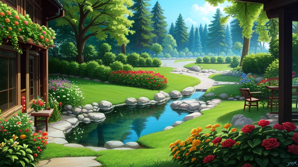 best quality , highly detailed , unreal engine , octane render , slim and lean , detailed face, 8k high res ,laughing, ray traced reflections, 8k high res , masterpiece, (mj:0.2) ,a beautiful lush garden with vibrant flowers ,