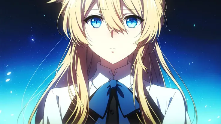 1girl,(high quality:1.4), (masterpiece:1.4), blonde hair,long hair, blue eyes,looking at viewer, <lora:tangbohu-detailmaker_v2.5:0>, <lora:violet_evergarden_offset:1>,violet evergarden,