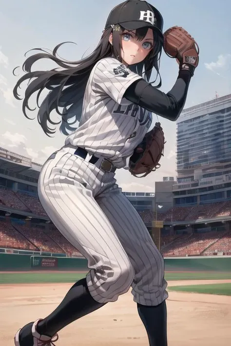 nature, painter, paint, 1girl, baseball hat, baseball field,
beautiful eyes, beautiful and cute girl, <lora:suomi:1>, hairband, hair ornament, black long hair,
serious, baseball uniform, holding (baseball gloves:1.5), (sfw:1.5),