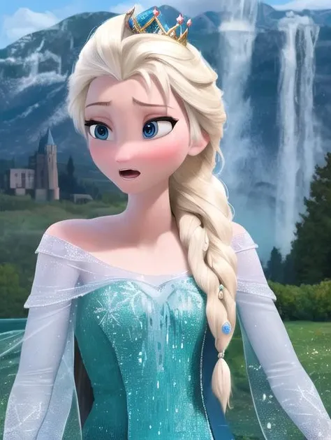 best quality, masterpiece, highres, detailed, perfect anatomy,  <lora:Detail - add_detail:0.2>, Elsa,  <lora:Character - Elsa-04:0.8>, blue dress in castle, queen, crown, upper body, singing, outdoors, forest,