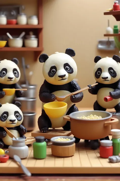 <lora:Stop-Motion Animation:1>,Stop-Motion Animation - stop motion film of toys that have come to life,cute,happy,pandas cooking