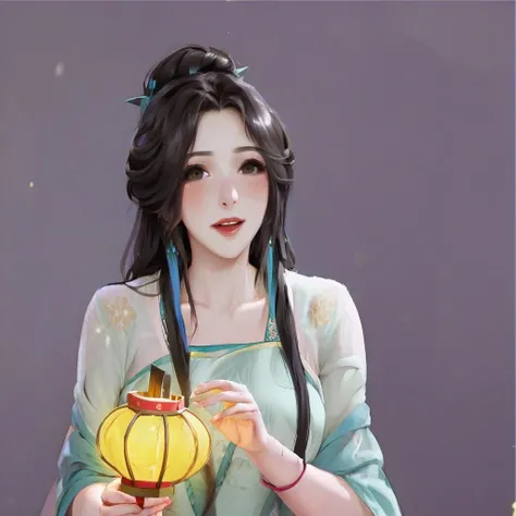 gufengsSolo, 1Girl, holding, standing, long hair, (China_dress: 1.2), (green eyes: 1.1), colored candy, black hair, looking at the audience, upper body, (lantern/lamp: 1.1), flowers, Spring Festival, New Year, (fireworks: 1.1), long sleeves, Oriental dragon, white background, red shoes, hair accessories, blue theme, Chinese architectural backgroundtyle,<lora:gufengstyleSDXL-000016:1>