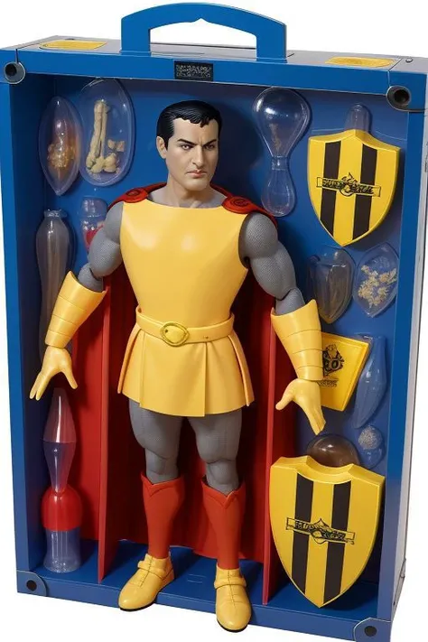 (masterpiece, best quality, ultra detailed, absurdres), diorama, closed pack premium toy box, inboxDollPlaySetQuiron style, medieval, orange shield, eric, black hair, yellow armor, plate armor, red cape, yellow gauntlets, blue padding, (plastic toy playset pack:1.3), inside gift box <lora:quiron_inboxDollPlaySet_v1_lora:0.47> <lora:eric_dnd_V1:1>