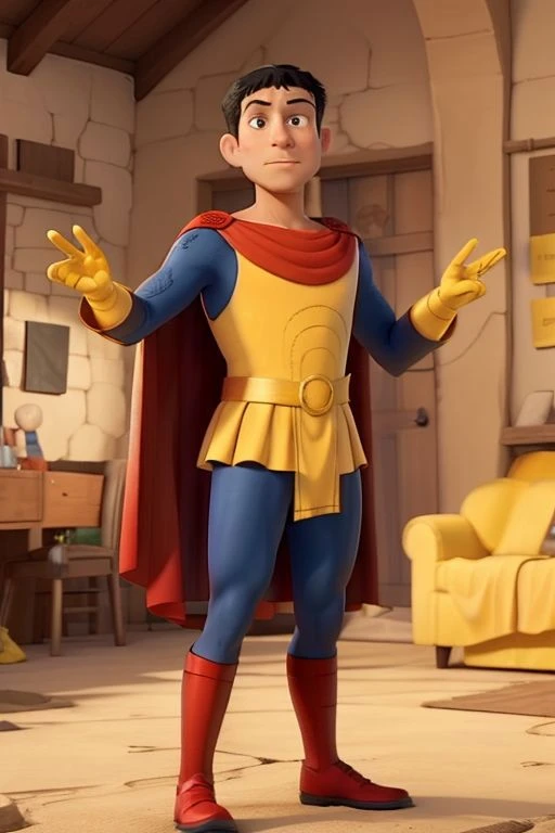 eric <lora:eric_dnd_V1:1>, yellow armor, plate armor, red cape, yellow gauntlets, blue padding