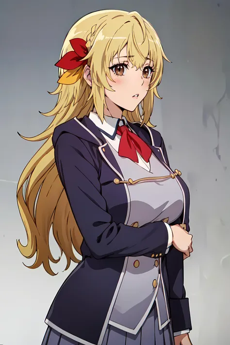 anime artwork masterpiece,best quality, unreal engine, ultra res, extremely detailed,
1girl, waist, slender, (muscular:0.7)
<lora:hews style by goofy ai:0.4><cutesexyrobutts_v2:0.4><lora_puuzaki-puuna-lora-v1:0.2>
<lora:Round_Breasts_V7:0.4>
ROUND BREASTS, big BREASTS
blush, parted lips, watchig at viewer,
<lora:yifa:0.8>
blonde hair, long hair, single blaid, red ribbon,
brown eyes,
school uniform, blazer, red bowtie, jacket, shirt,
plated skirt
standing, sexy pose,
waist shot, side shot
simple background,
anime style, key visual, . anime style, key visual, vibrant, studio anime, highly detailed