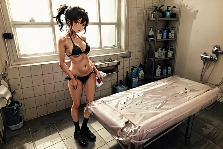 1girl,standing bedside,looking at viewer,bikini,bathroom,chinise esthetic akasuri<lora:chies:0.8>