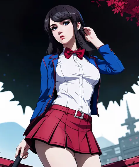 Indie game art,((anime), (illustration), cartoon, detailed, <lora:Komi:0.75> a cute woman, perfect body, sexy, red mini skirt, blue jacket, posing, by conor harrington), (Vector Art, Borderlands style, Arcane style, Cartoon style), Line art, Disctinct features, Hand drawn, Technical illustration, Graphic design, Vector graphics, High contrast, Precision artwork, Linear compositions, Scalable artwork, Digital art, cinematic sensual, Sharp focus, humorous illustration, big depth of field, Masterpiece, trending on artstation, Vivid colors, trending on ArtStation, trending on CGSociety, Intricate, Low Detail, dramatic
