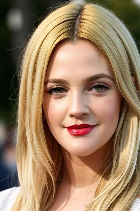 <lora:dr3wb4rry:1>, Realistic photo of a beautiful dr3wb4rry woman, 1girl, solo, long hair, looking at viewer, smile, (((blonde hair))), shirt, upper body, blurry, lips, makeup, blurry background, lipstick, realistic, red lips, soft lighting, professional Photography, Photorealistic, detailed, RAW, analog, sharp focus, 8k, HD, DSLR, high quality, Fujifilm XT3, film grain, award winning, masterpiece