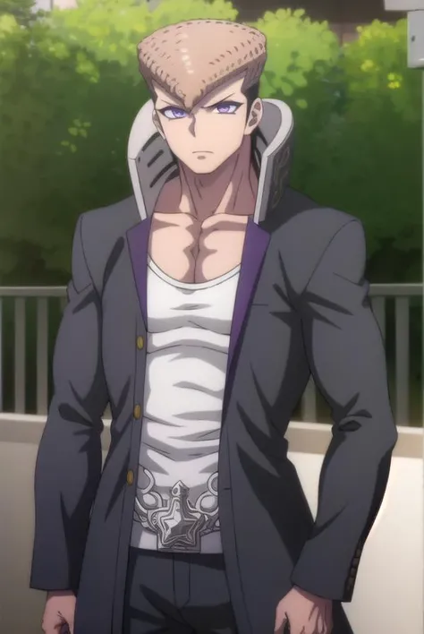 mondooowada, <lora:mondo oowada s1-lora-nochekaiser:1>,
mondo oowada, short hair, bangs, brown hair, (purple eyes:1.1), male focus, pompadour,
BREAK shirt, collarbone, jacket, white shirt, open clothes, open jacket, black jacket, pectorals,
BREAK outdoors, classroom,
BREAK looking at viewer, (cowboy shot:1.5),
BREAK <lyco:GoodHands-beta2:1>, (masterpiece:1.2), best quality, high resolution, unity 8k wallpaper, (illustration:0.8), (beautiful detailed eyes:1.6), extremely detailed face, perfect lighting, extremely detailed CG, (perfect hands, perfect anatomy),