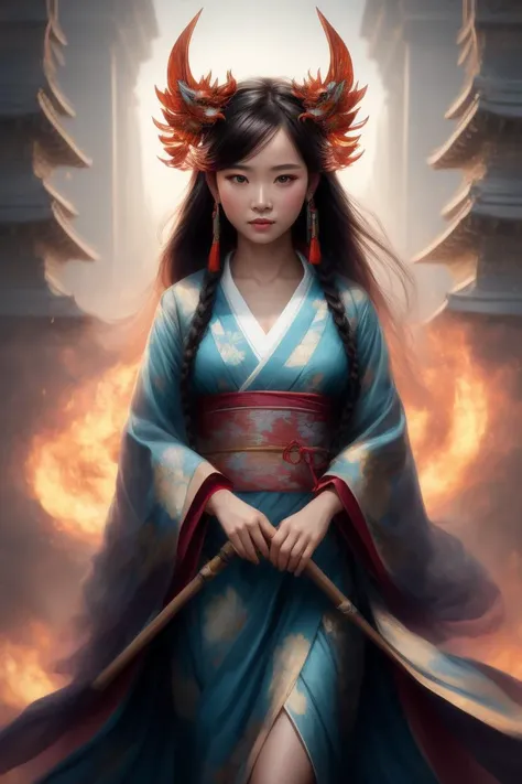 ((art by Duy Huynh )) ((small breasts, young girl , slender body, ))
Rina, Uesugi Clan Spy: Rina is the spy of the Uesugi Clan, dressed in a stealthy blue kimono adorned with intricate patterns of dragons and tigers. Her long, flowing hair is a deep blue hue, styled in a series of braids that frame her serene face. Her eyes are a deep, ocean blue, and she wields a powerful blowgun called "The Tempest Breath," which fires darts imbued with sleep-inducing poisons. Furthermore, she wears a chameleon suit that allows her to blend in with her surroundings, making her an effective scout. , outfit with sakuramon pattern , she The Fiery Lap Fire Dance: Incorporating fire elements into her routine, she mesmerizes the crowd with daring moves, twirling fire poi or dancing with flaming fans and she is Sad, downturned mouth, drooping eyelids, and furrowed brow , perfect body proportions, realistic skin details BREAK, ultrasharp, ultradetailed, perfect quality, masterpiece, intricated details, ultra clear, <lora:add_detail:0.7>, <hypernet:sxzBloom_sxzBloom:0.3>, detailed skin, perfectly detailed face, sharp face, ancient temple in background