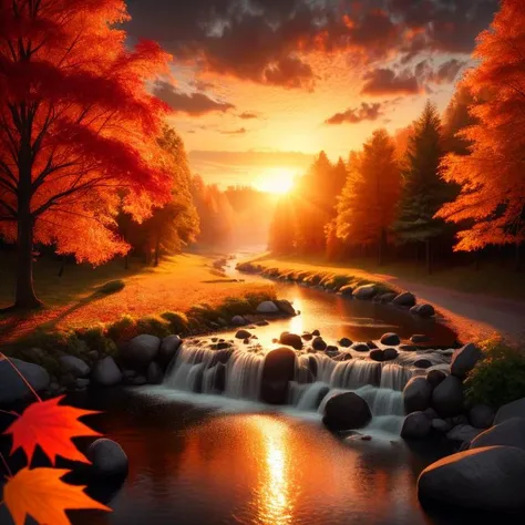 river, sunset, maple leave, maple tree, autumn, back light, (masterpiece),((ultra-detailed)), (highly detailed CG illustration),(expressionless), (best quality:1.2), High quality texture, intricate details, detailed texture, High quality shadow, Cinematic Light, Depth of field, light source contrast, perspective,20s, (ulzzang-6500-v1.1:0.5)