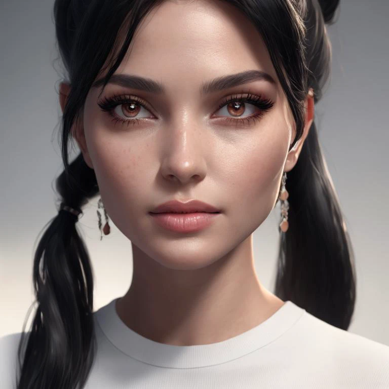 (ultra realistic,32k, masterpiece:1.2),(high detailed skin:1.1),( 8k uhd, dslr, high quality:1.1),
 1girl, black hair, ponytail and bangs,(white tight long top, long sleeves:1.1),, , <lora:add_detail:0.82>, (red lips:0.8), (mascara:1.1),(huge breast:0.9),
(looking at viewer, Bend forward:1.1)
,(ambient lighting:1.1),blank background