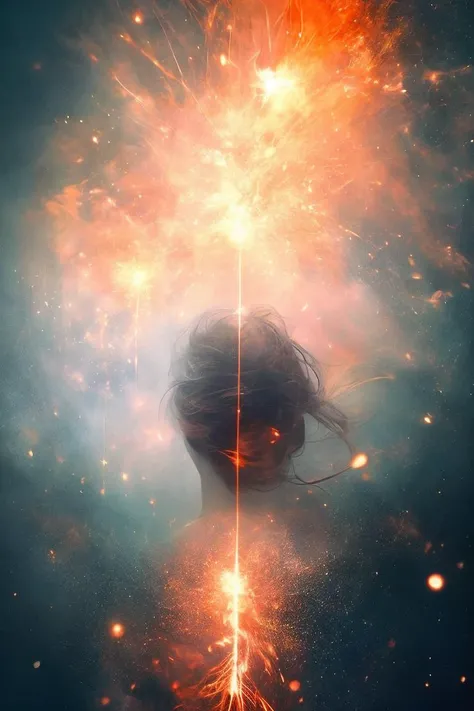 art by Agnes Cecile   Fire Sparks Ascending: Close-up of fire sparks ascending, resembling miniature galaxies with glowing trails and fiery textures. (macro, abstract, orange tones, dynamic)