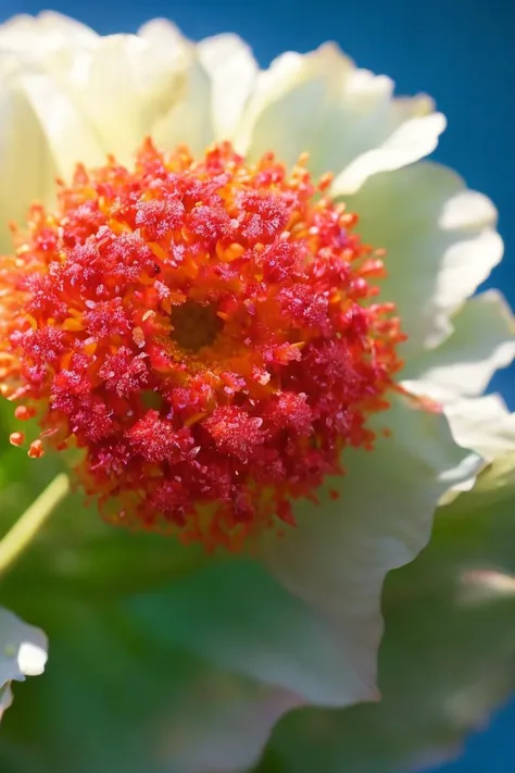 art by Boris Vallejo Pollen on a Flower Stamen: Extreme close-up of pollen grains clinging to a flower stamen, revealing their unique shapes and textures. (macro, detailed, vibrant, science)