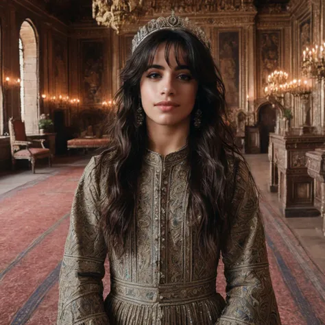 a photo of camila cabello, ohwx, a woman, princess, in an ornate room in a castle, best quality, fine details, detailed skin <lora:camilacabello_SDXL:0.7>