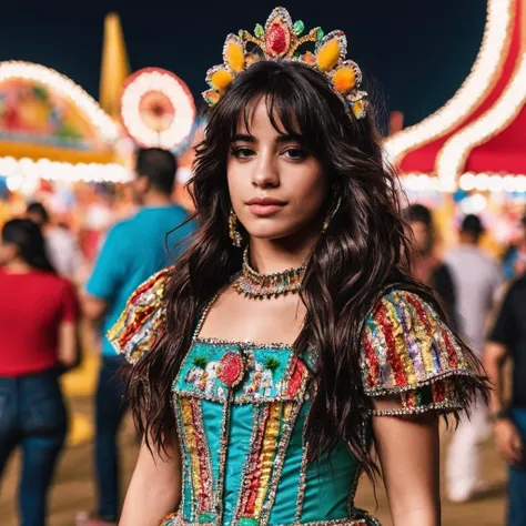a photo of camila cabello, ohwx, a woman at a carnival, best quality, fine details, detailed skin <lora:camilacabello_SDXL:0.7>