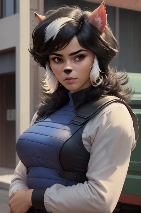 masterpiece, best quality, 1girl, solo, upper body, felinaferal, black eyes, cat ears, nervous, [furry:0.5], police uniform, ultra detailed, intricate details, realistic, <lora:felinaferal:0.9>