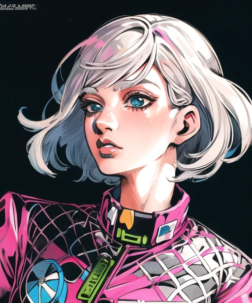 <lora:arakistyle-000006:1> girl, cute, detailed face, face focus, monotone, ((solo focus)), closeup, ((arakistyle)) ((clothed)), short black bob style hair, illustration, lineart, bold coloring, masterpiece, manga art, best quality, scan, color tones, illustration, anime, simple coloring, jojo:0.8