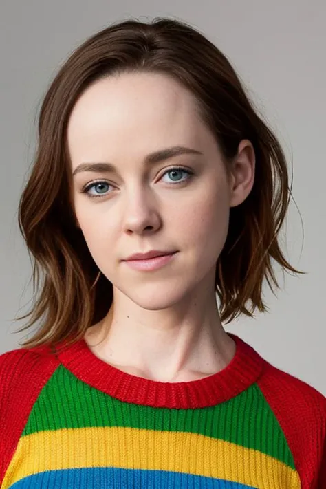 closeup portrait photo of j3n4m410n3 wearing a colorful sweater for maxim magazine, natural lighting, skin texture
