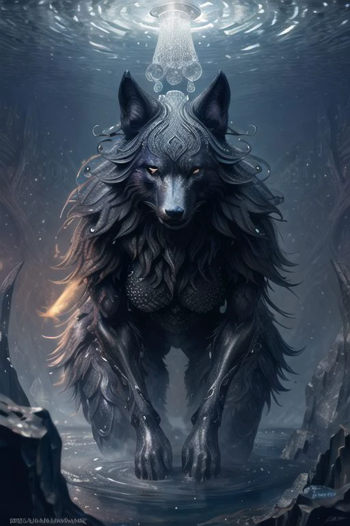 enormous beings, dark glass skin, wolf fursuit, paw shoes, glowing bubbles, mutton chops, dreamlikeart, wolf head, open legs, no watermark signature, goddess of death, impressionist, futurism, magical atmosphere, swirling bubbles, depressing, chronomancyai, water bottle, connection, remote, secluded, beauty, witches, perspective, particles of light, detailed texture, distinct_image, presenting, high definition, realistic8k uhd