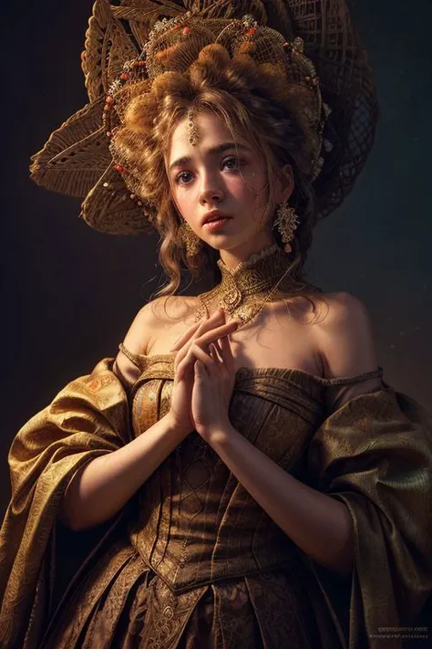 official art of cinematic photos, unity 8k wallpaper, over-detailed, aesthetic, masterpiece, best quality, photorealistic, entanglement, mandala, , entanglement, thin girl, raised closed hands, gentle, gentle hands, sad, tears on cheeks, rembrandt cowboy shot, halo of flowers, dynamic angle, the most beautiful, the form of chaos, elegant, psychedelic design, bright colors, romanticism, atmospheric. 35mm photography, film, bokeh, professional, 4k, high detail