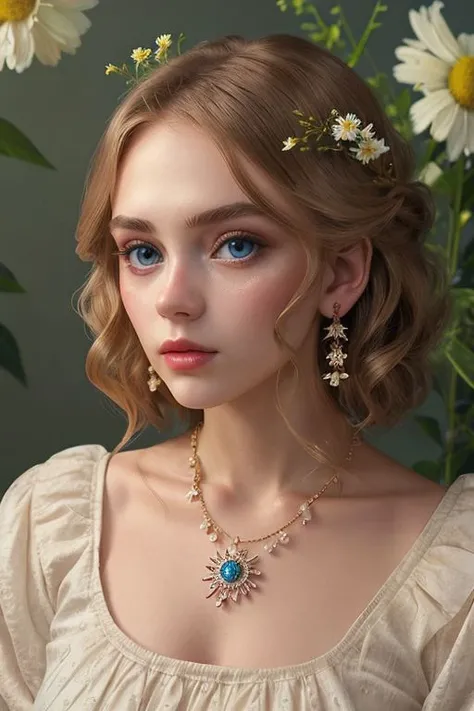 1girl lying, in a field of flowers, red dress, white flower, earrings, looking at viewer, blue eyes, red ribbon, necklace, long sleeves, blonde hair, short hair, daisy detailed hazel eyes 35mm f/1.2 ASPH, hanfu,clear face, Ultra High Resolution, wallpaper, 8K,Rich texture details, hyper detailed, detailed eyes, detailed background, dramatic angle, epic composition, SimplepositiveXLv1 (masterpiece, high quality, ), , , model photoshoot, , a stylish girl,