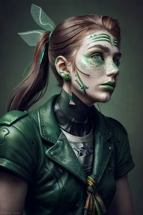 pore correlation, motorcycle, green ribbon, impossible figures, freckles:0.9, defined jawline, man body, legue of legends