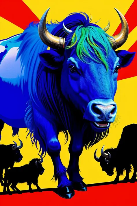 illustration, vibrant, buffalo