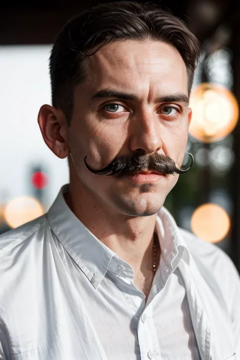 (dynamic pose:1.2),(dynamic camera),(analog photo raw:1.2),
(a man with a mustache and a white shirt)
,(masterpiece, top quality, best quality, official art,extreme detailed,highest detailed,depth of field,bokeh:1.3,realistic rim lighting,complex, multiple subjects, 4k HDR),