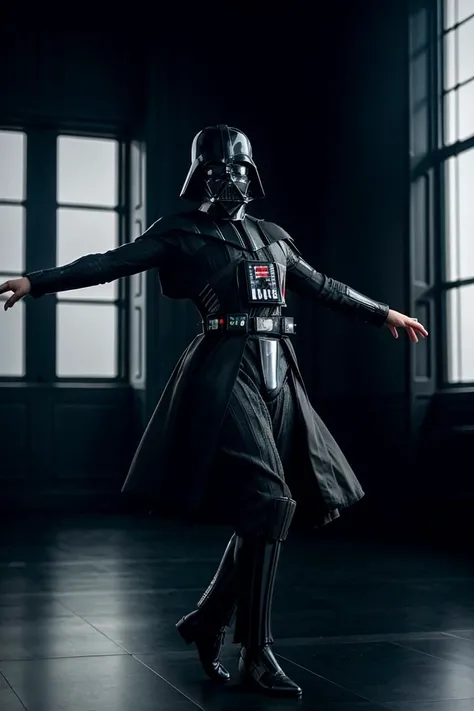 (photo RAW),a (darth vader) dancing ballet while wearing a tutu, dynamic pose,on beautiful scene,foggy,masterpiece, top quality, best quality, official art,intricate detailed,highest detailed,depth of field,bokeh,realistic natural lighting,complex, multiple subjects, 4k HDR