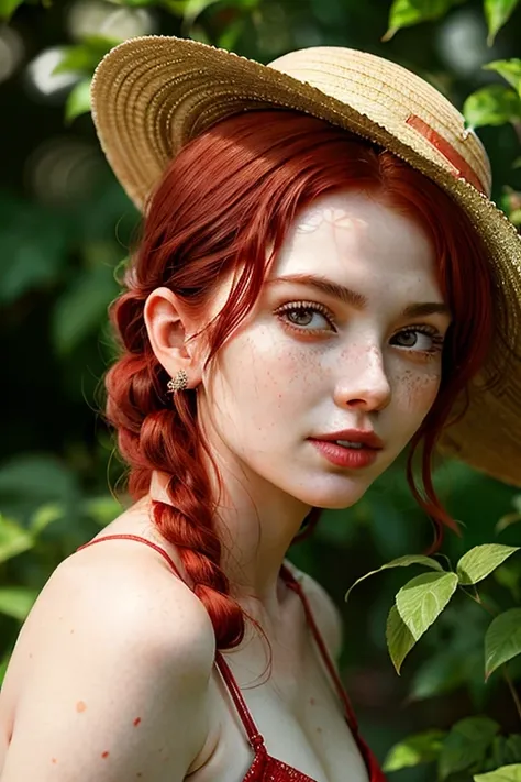 (dynamic pose:1.2),(dynamic camera),(analog photo raw:1.2),
(a girl with red hair and a straw hat holding a plant)
,(masterpiece, top quality, best quality, official art,extreme detailed,highest detailed,depth of field,bokeh:1.3,realistic rim lighting,complex, multiple subjects, 4k HDR),