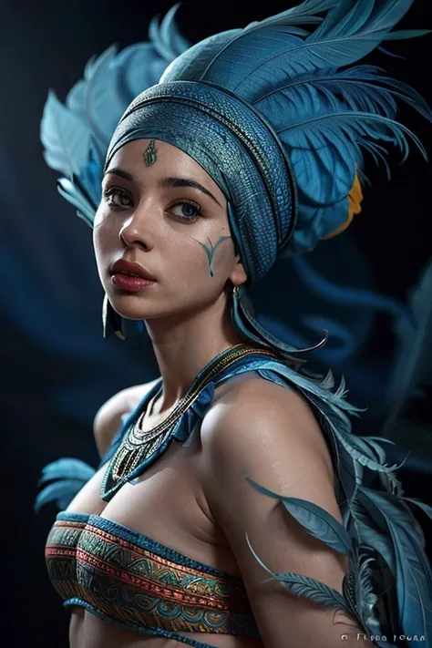 (dynamic pose:1.2),(dynamic camera),(photo RAW),(a woman wearing a blue turba with colorful feathers:1.3),upper body,(abstract textured background:1.2), ,(skin texture),masterpiece, top quality, best quality, official art,highest detailed,depth of field,bokeh,atmospheric lighting, cinematic composition,complex multiple subjects, 4k HDR