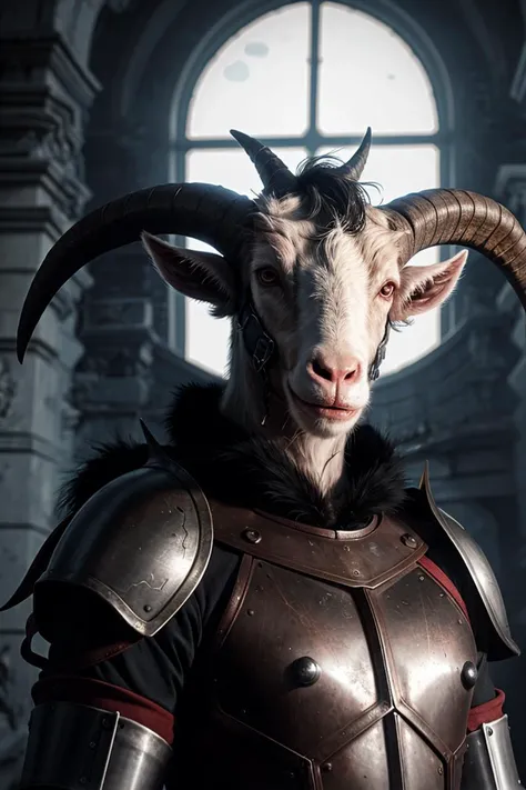 (photo RAW),a close-up (goat headed demon) with big horns, strong beefy upper fur body, demon skins, furs, ((claws, wings)), demonic armor, (bloody splash), blood splatters, blood ritual , medieval, dark room, dim light,masterpiece, top quality, best quality, official art,intricate detailed,highest detailed,depth of field,bokeh,realistic natural lighting,complex, multiple subjects, 4k HDR, dusty atmospheric haze, high quality textures of materials, volumetric textures, coating textures, metal textures