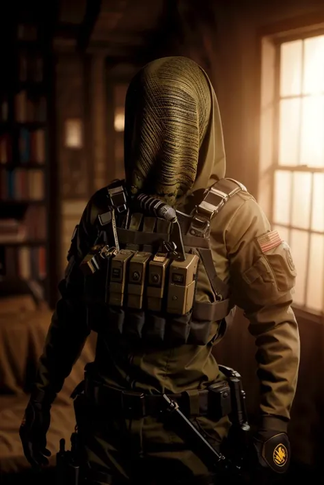 an awarded profesional photography of 1girl <lora:Nokk:1.0> 1girl, long sleeves, science fiction, standing, bulletproof vest, military uniform, uniform, m1911, tactical mask, tactical net mask, covered face, tactical uniform by Ansel Adams Short Lighting,(epic scene:1.3),ultradetialed character with perfect face,detailed skin,(ultrasharp:1.3),(masterpiece:1.1),best quality AS-YoungV2,(photorealistic:1.2),ultrarealistic,realistic ultradetailed character,4k perfect quality,character focus,<lyco:GoodHands-beta2:1>Magnificent,Imperceptible detail,Intricately designed, <hypernet:sxzBloom_sxzBloom:0.6> hotify