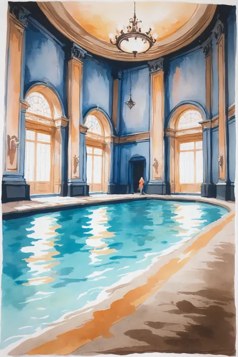 anime watercolor on vellum, Pump Room \(room\) <lora:EnvyStarlightAnimeWatercolor02:1.25>