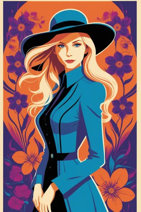 concept poster art fleur delacour, full body portrait at feralas <lora:tomWhalen-xl:0.7>. digital artwork by tom whalen, bold lines, vibrant, saturated colors, dynamic fusion of retro and contemporary elements