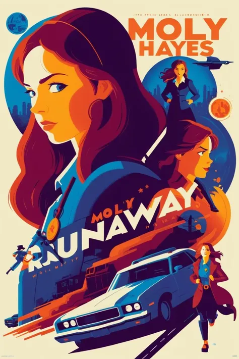 poster of molly hayes (runaway) . digital artwork by tom whalen, bold lines, vibrant, saturated colors <lora:Tom_Whalen_XL:1>
