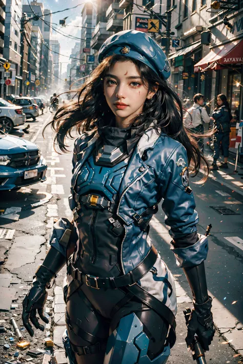 (Yellow Cyberpunk Speed Tactical Suit:1) (1womanl) Dark theme :: Focus on close-up of the face, Serious face, Civetik visor, :: Medium black hair, thick thighs :: Ultra-realistic futuristic speedster sci-fi cyberpunk athletic woman, Black eyes, ((Running in the middle of the street with yellow rays, Cyberpunk, Shadowrun, Sci-fi tech cyberpunk)) :: Cool Cyberpunk Yellow Speed Combat Suit :: Natural lighting :: Bokeh :: 8K :: Best Quality :: masutepiece :: Insanely detailed:1.5