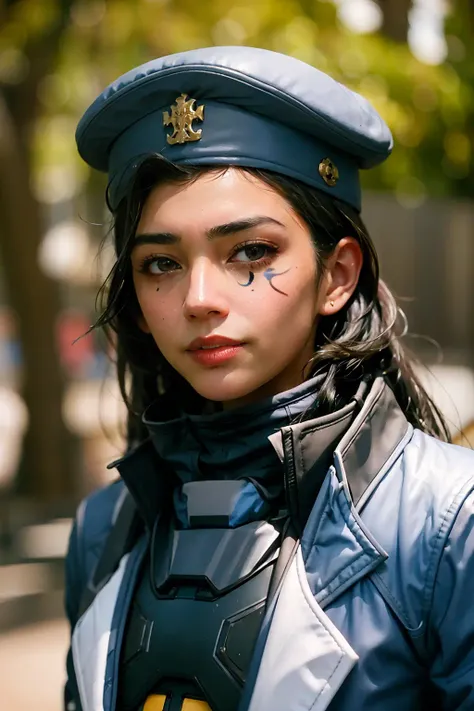 masterpiece, best quality,realistic,1girl,facial mark, hat,upper body,