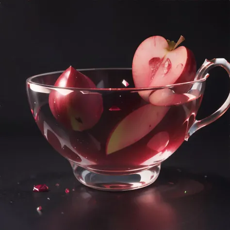 <lora:magictea:0.8>, glass teacup of magical ruby liquid, apple slice, <clip:skip:2>, masterpiece, 8k, high resolution, shallow depth of field, sharp focus