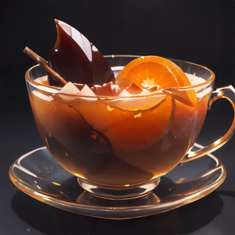 <lora:magictea:0.8>, glass teacup of magical caramel liquid, tangerine slice, <clip:skip:2>, masterpiece, 8k, high resolution, shallow depth of field, sharp focus
