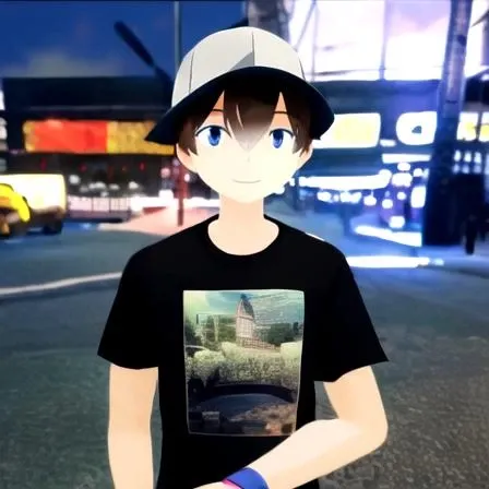 SFW, Masterpiece, highest Quality, Highest Resolution, high quality 3D anime, perfect lighting, detailed background, 1boy, smiling, holding bucket, trucker hat, t-shirt,