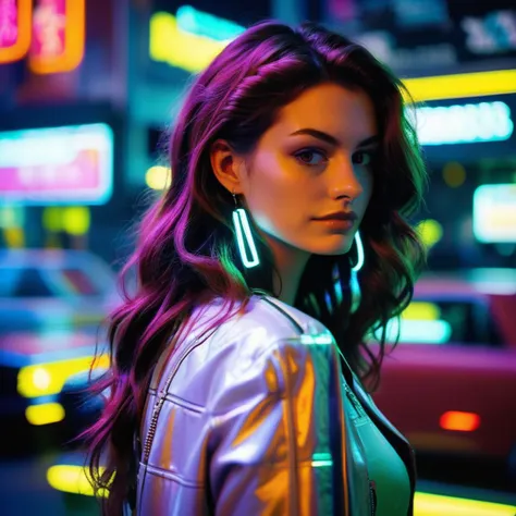 Photo of a woman with long wavy hair,portrait,kodachrome, neon,cyberpunk, anxhthway,    <lora:anhathaway_juggerX_xl_1_standard_wocap_merger_56prev_51_72_04_03_03-anxhthway:1.0>